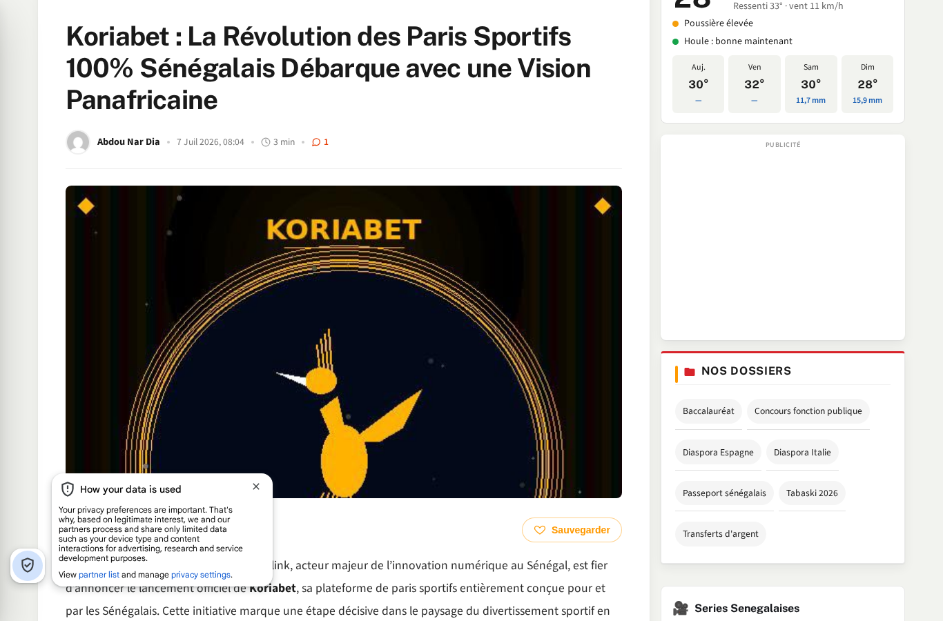 Capture du document source concernant Koriabet